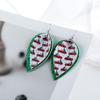 European & American Christmas Tree Red Car Sequin Leather Earrings - Holiday Style Leaf Design