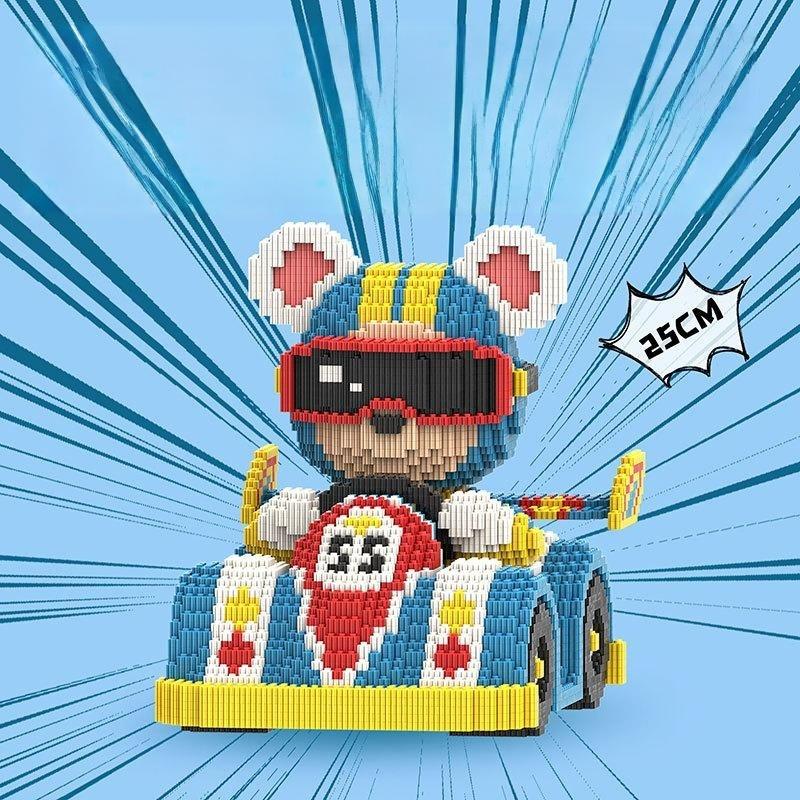 Cute Go-Kart Bear Building Blocks,Assembly Toys,Ornaments,Home Decor,Creative Building Blocks,Puzzle Toys For Gifts