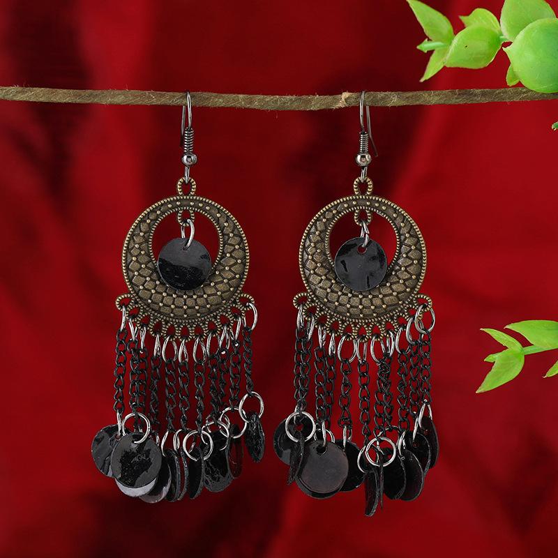Wind bohemian shell earrings retro ethnic style long fringed earrings seaside vacation style earrings women