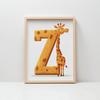 Żyrafa Z Literką Z - Plakat Dla Dzieci Żyrafa Z Literką Z - Plakat Dla Dzieci, 70X100 Cm, Rama Drewniana Jasny Dąb, Papier Matowy 230 Gsm