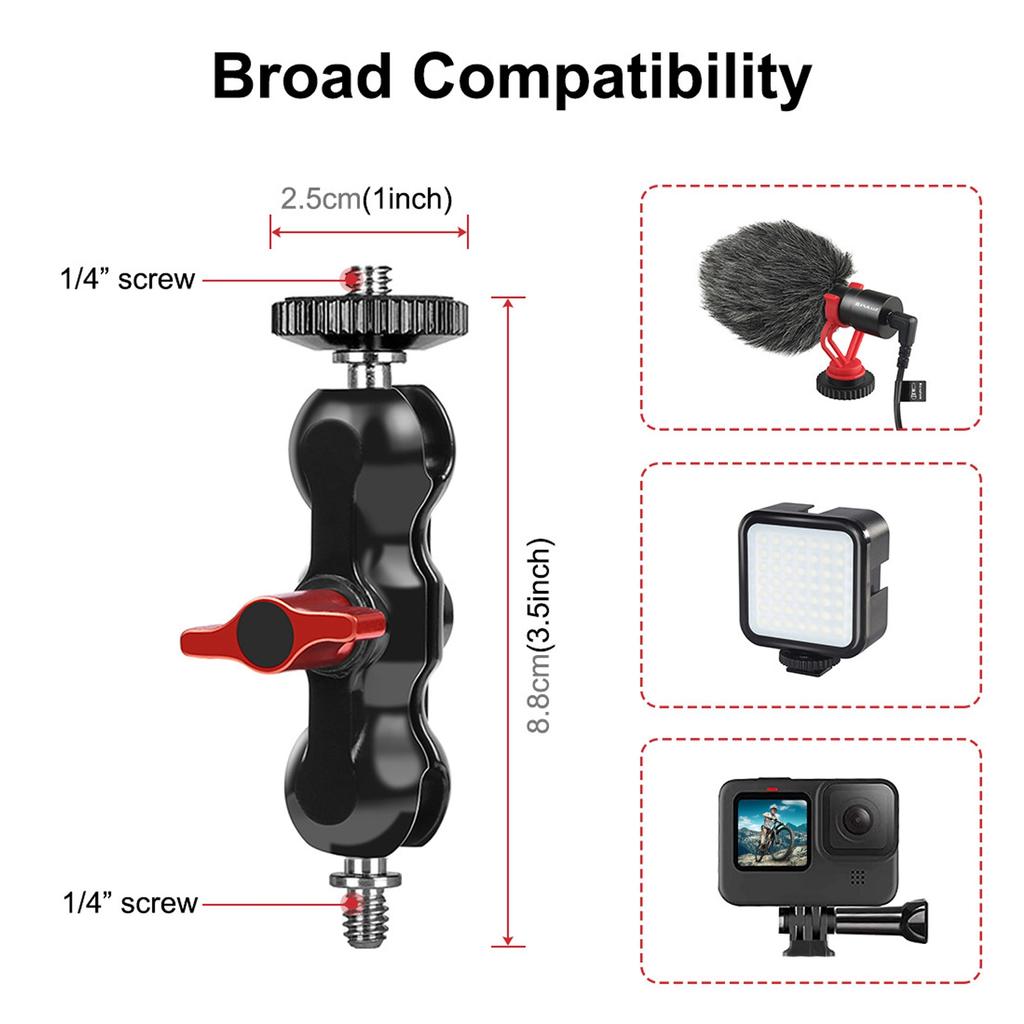 Super Camera Clamp Mount Rustproof Adjustable Double Ball Head Adapter for Camera Light Flashlights