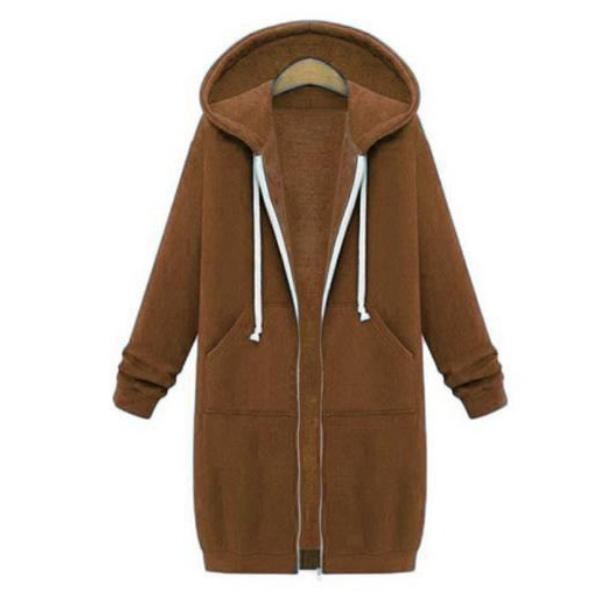 

Осінь-зима. Жіночі повсякденні толстовки на блискавці. Худі з довгими рукавами. Вільні куртки з капюшоном. Кишеня на блискавці. Толстовка максимального розміру. Спортивний верхній одяг. L кавовий