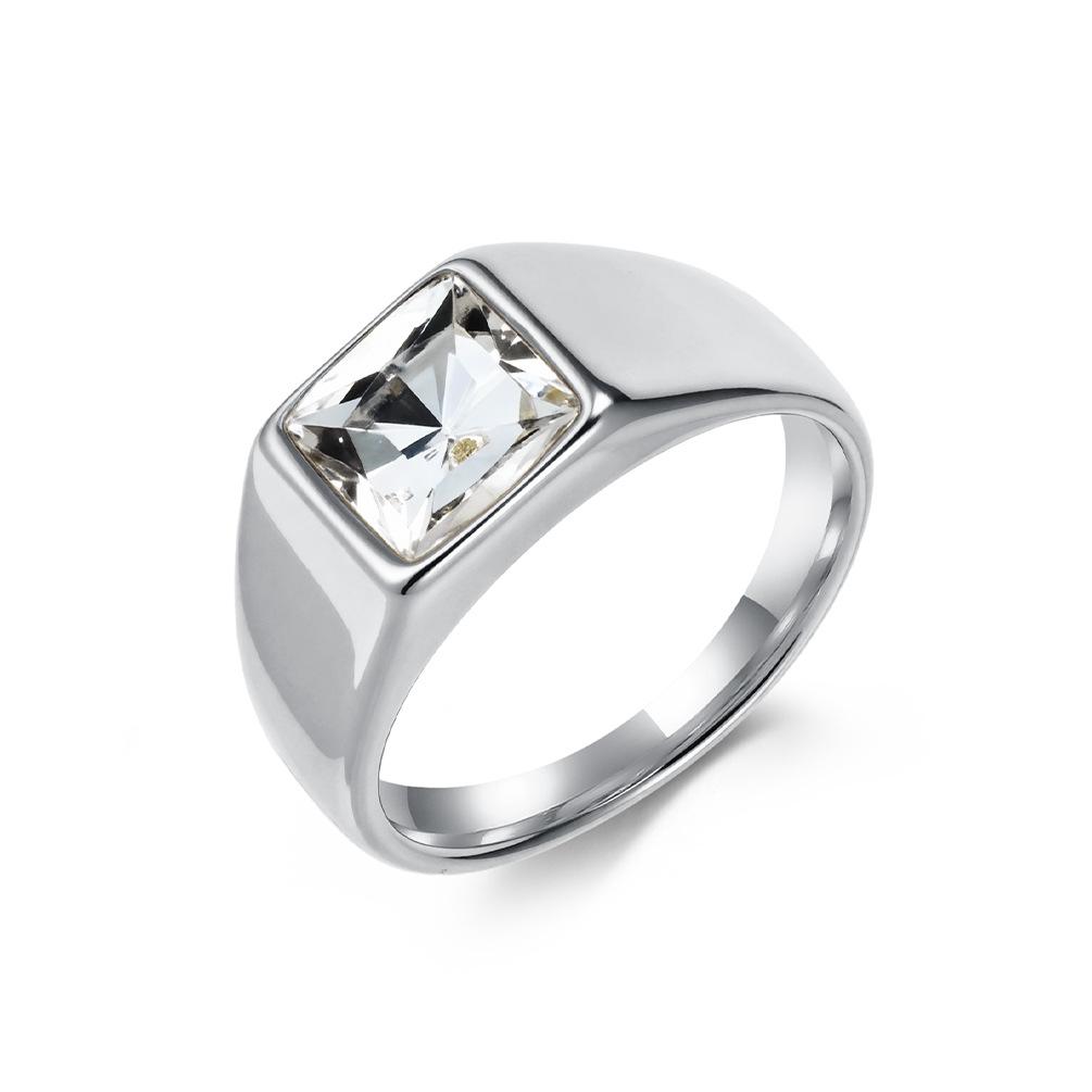 Pin Rhombus Cut Glass Gem Titanium Steel Ring Ring Personalized Fashion Stainless Steel Hand Jewelry 8#