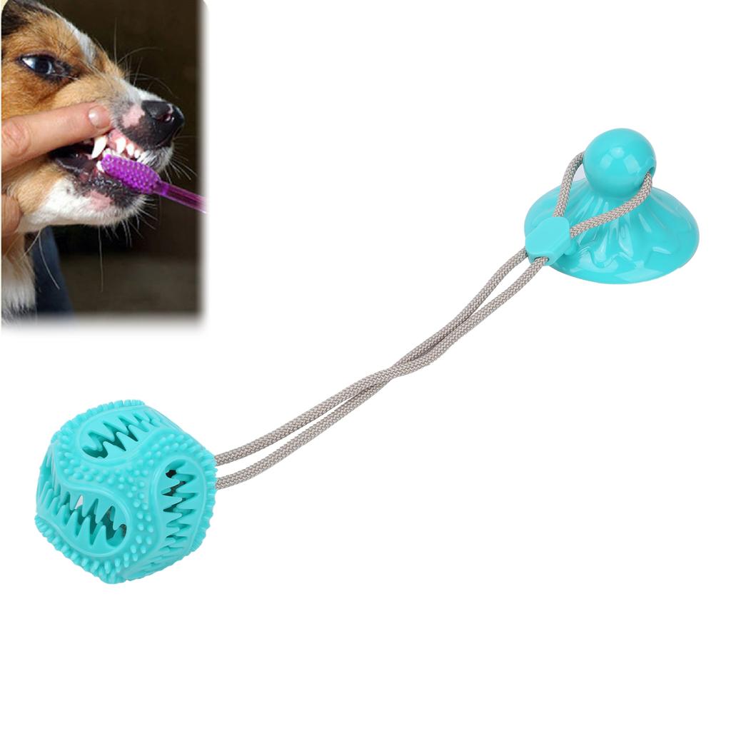 Suction Cup Dog Chewing Toy Molar Spherical Leaker Sucker Bell Dog Rope Ball Toy for DogsLake Blue
