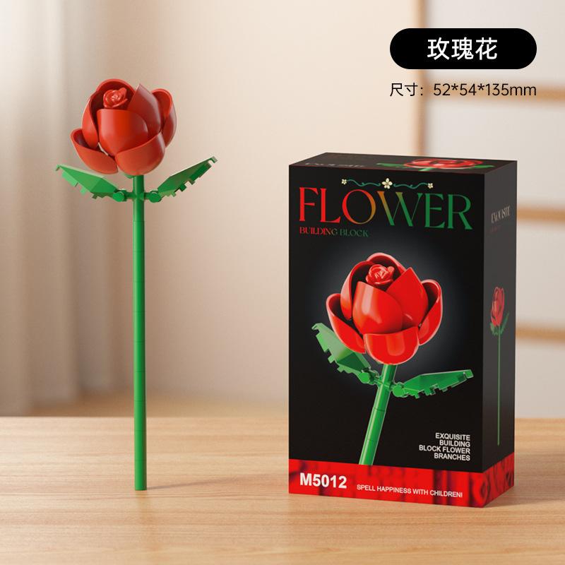 Lowers Bouquet Construction Blocks Set Lily Prickly Daisy Rose Hibiscus Flower Peony Sunflower Tulip Gardenia For Children