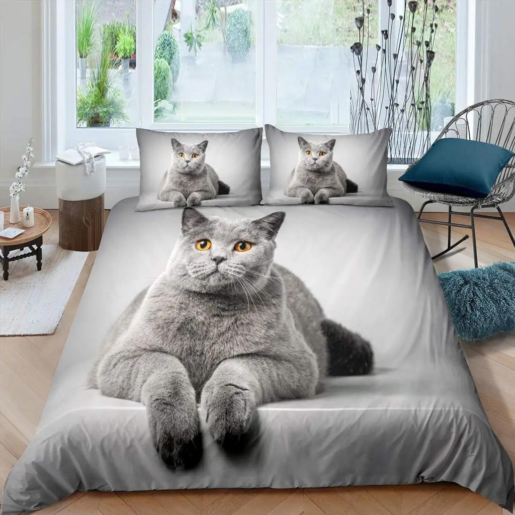 Cute Cat Colorful Butterfly Decor Duvet Cover for KidsTeens Boys Girls Animal Pet Theme Quilt Cover Fashion Bedroom Decorations