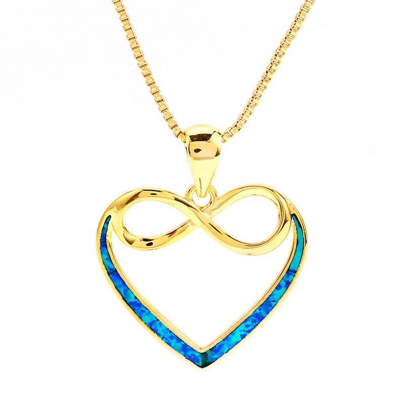 Gold White Gold Blue and White 8 Characters Infinite Loop Love Hollow Heart Women s Pendant Necklace