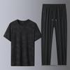 2026 Summer Ice Silk Quick-Dry Sports Casual Set: Round Neck T-Shirt & Straight Leg Pants