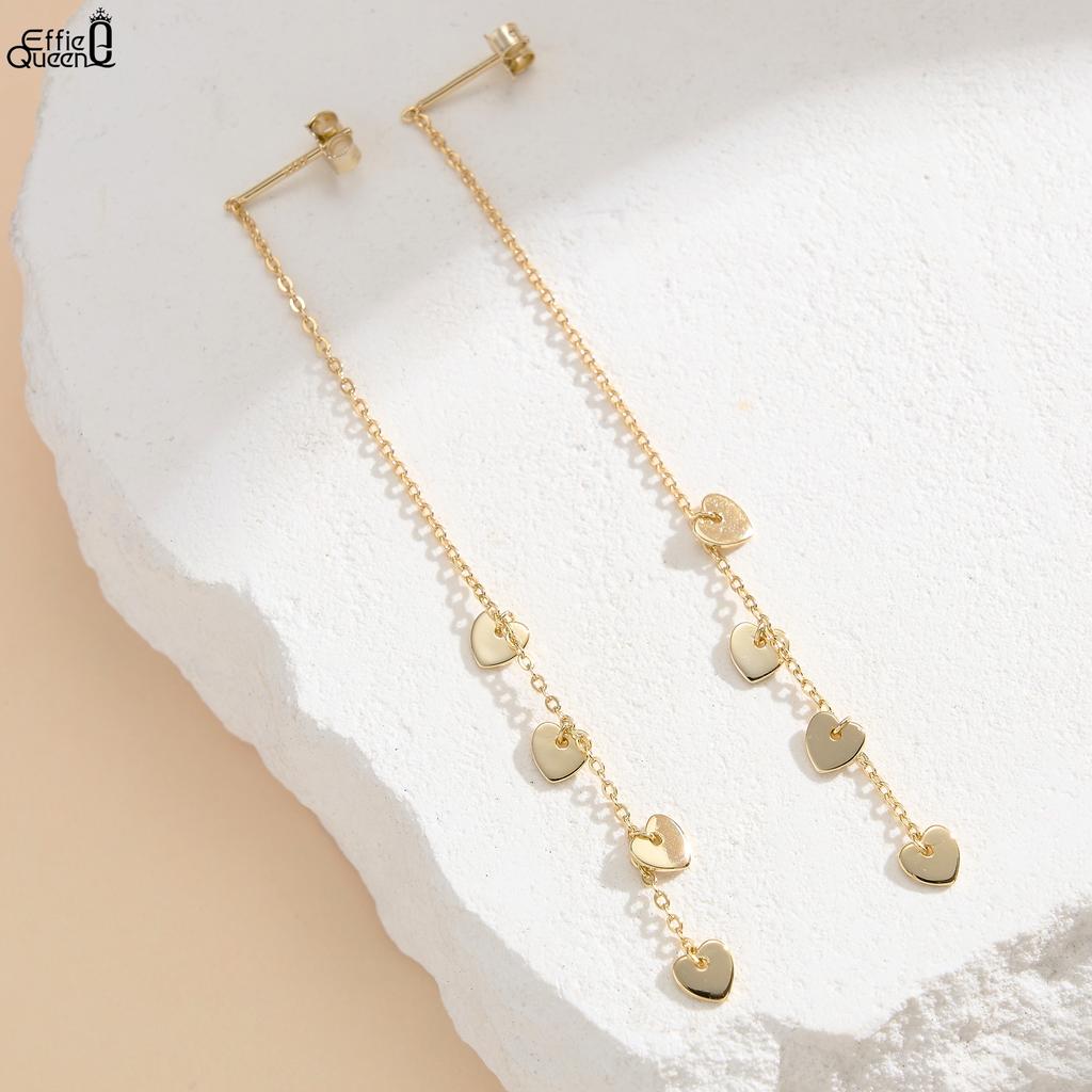 Effie Queen Heart Shape Chain Drop Earrings For Women 925 Sterling Silver Long Chain Tassel Earrings Wedding Jewelry Gift APE150