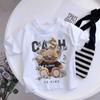 Girls Fashionable Pure Cotton TShirt with Teddy Bear Cartoon Pattern Summer Clothing Fun Childrens Wear Y2K Style