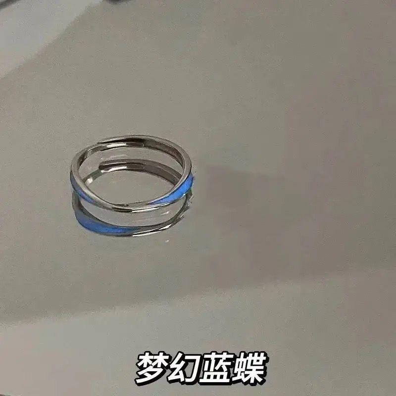 

Нішевий висококласний сенс мрійливий блакитний метелик люмінесцентний метелик парна каблучка для пари універсальна люмінесцентна атмосферна чоловіча та жіноча каблучка