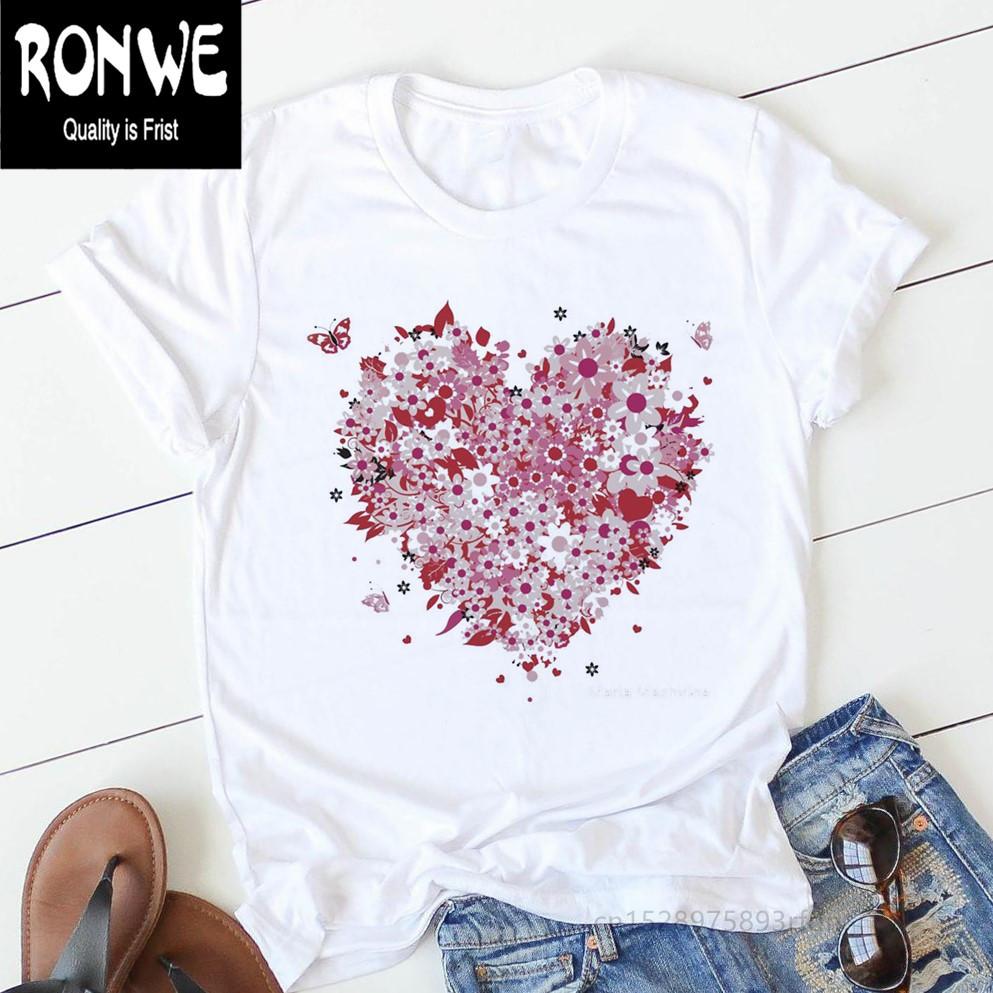 Pink Heart Flower Print Women Tshirt Casual Funny T Shirt Gift 90s Lady Yong Girl Drop Ship PKT-894
