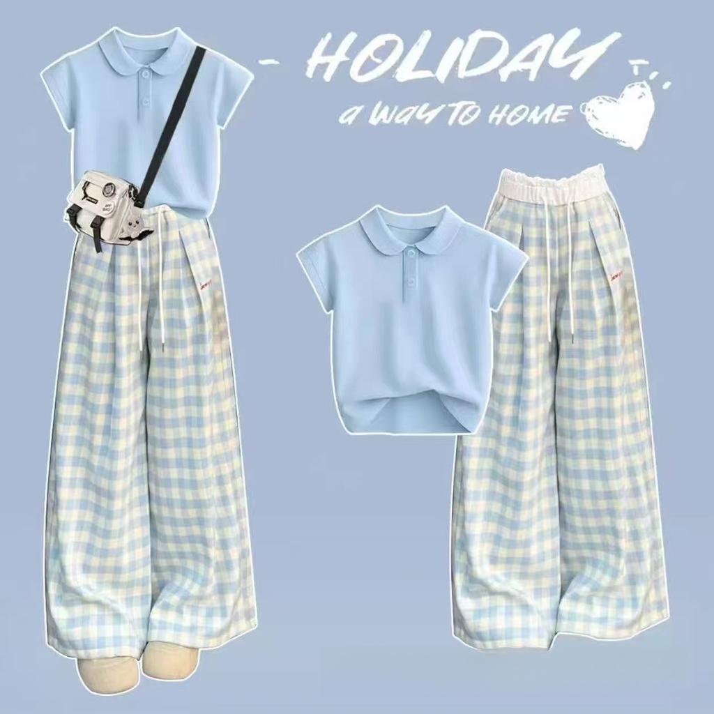 Pantalon à Carreaux Pour Filles Nouveau Pantalon Décontracté d'Été Coupe Ample Vêtements Pour Enfants Style Décontracté Ensemble de Pantalons Larges