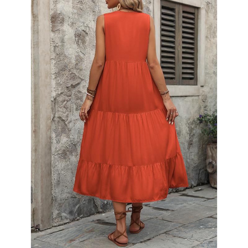 Letní volné ležérní šaty A-linie bez rukávů Dámské elegantní módní plisované plážové dovolenkové šaty Dámské jednobarevné jednoduché štíhlé vintage dámské šaty 26243