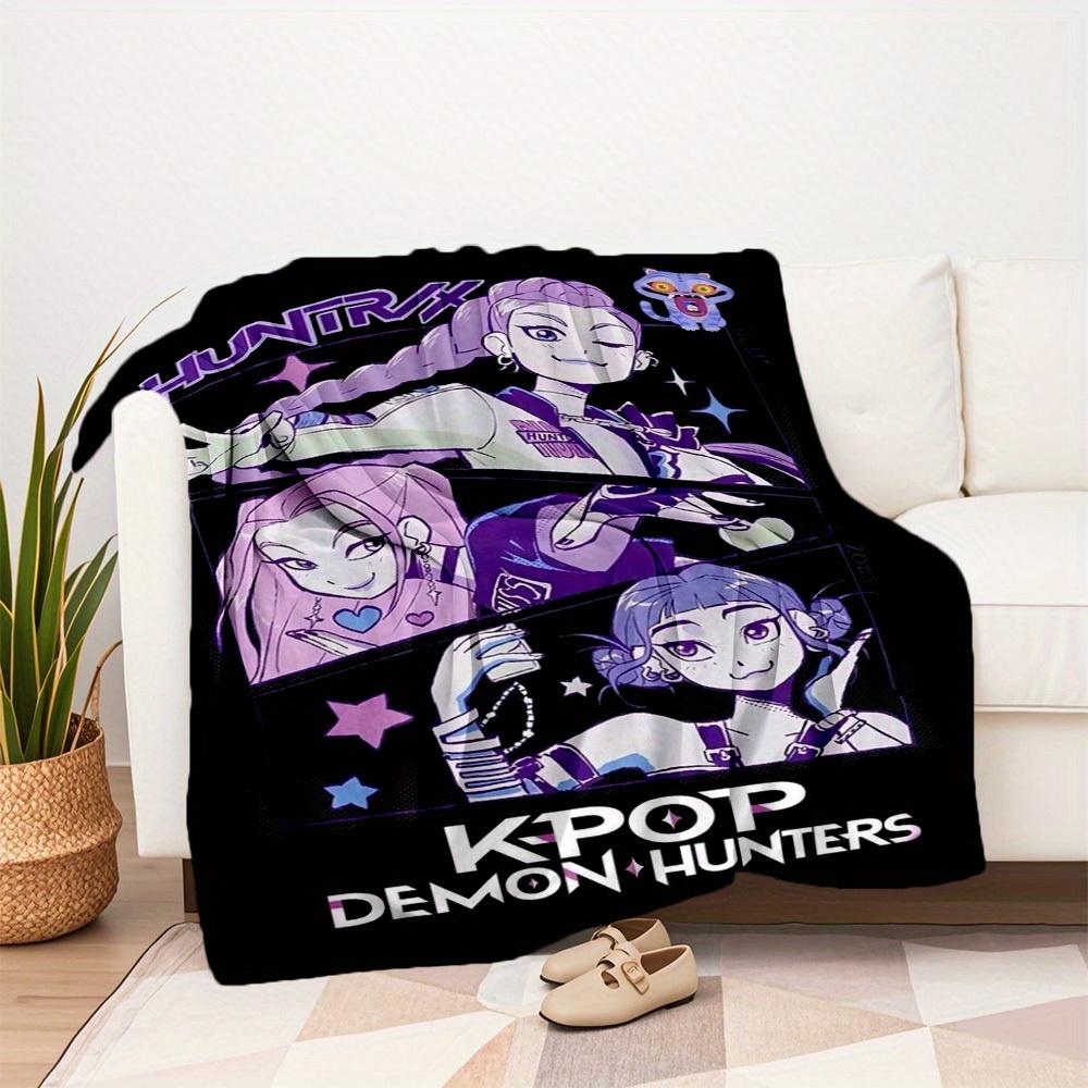 1Pc KPOP Demon Hunters Print Flannel Blanket, High quality Comfortable for All Seasons, Home Decor, Warmth and Comfort, Perfect for Christmas Gifts44