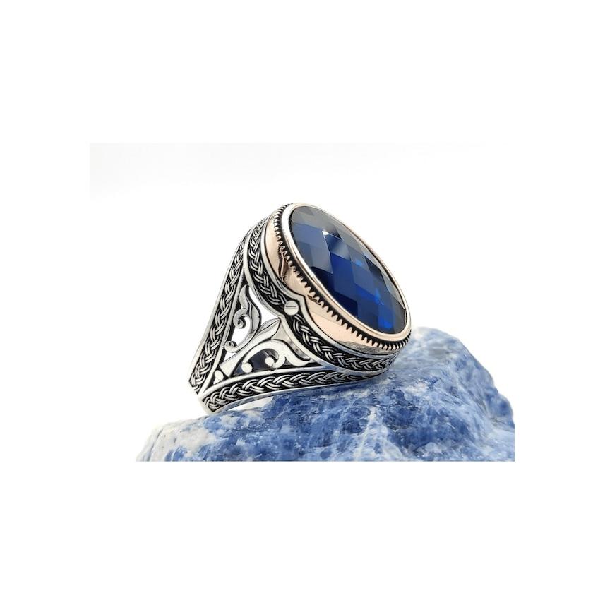 

Мужское кольцо из стерлингового серебра с голубым цирконом (497026208)