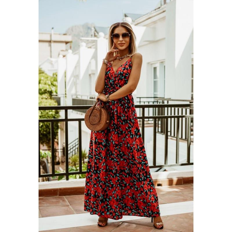 Wish V-neck Sleeveless Suspender Print Bohemian Dress, Dress