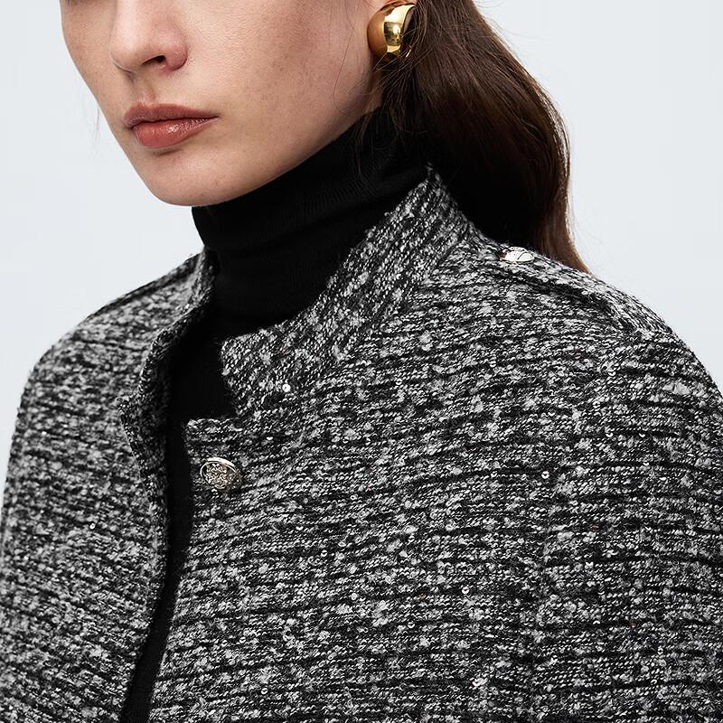 LAUREL GREY Retro Stand-Collar Padded Shoulder Jacket
