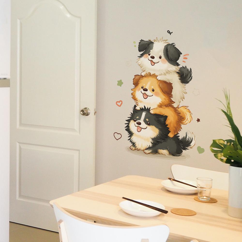 Cartoon Cute Jenga Dog Children's Bedroom and Living Room Decoration and Beautification Wall Stickers for Export Wholesale