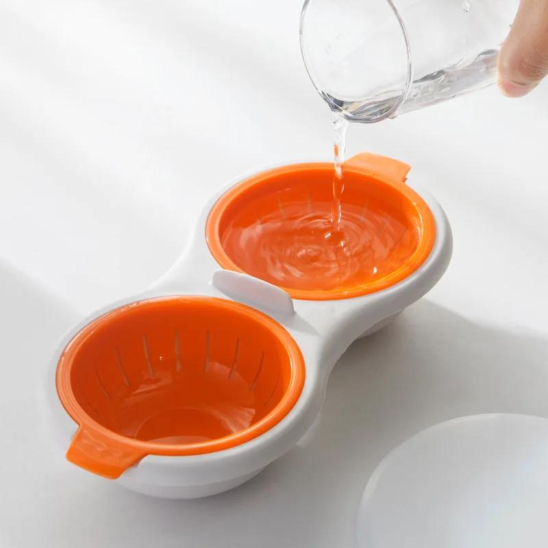 Microwave Egg Cooker Mold with Lid Household Double Cup Steamed Egg Bowl Baby Food Supplement Egg Cooker Kitchen Cooking Tool
