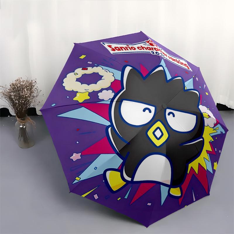 1pc Badtz-Maru Automatic Folding Umbrella: Portable 3-Fold Design with 8-Bone Iron Frame - Perfect for Outdoor Use, Festive Gifts, Travel, Daily Use,