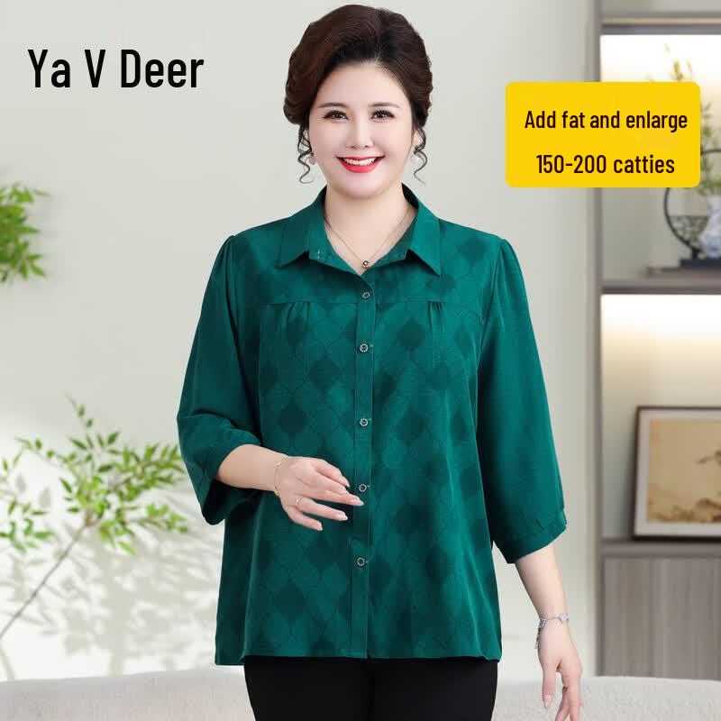 Yalu Plus Size Mid-Aged Women s Rhombus Shirt 8XL