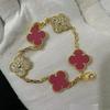 Exquisites Vierblättriges Kleeblatt Armband für Damen Fünf-Blüten Armband Zweiseitiges Natürliches Weißes Perlmutt und Karneol Armband