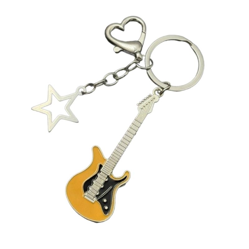 Fashion Star Guitar Keychain Pendant Simple Hanging Decorations Keyring Charm for Purse Bag Backpack Handbag