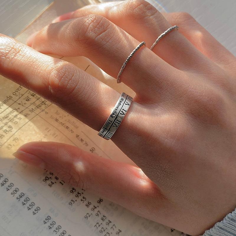 Unique Silver 925 Open Ring Featuring Retro Roman Numerals Perfect For Stylish Women