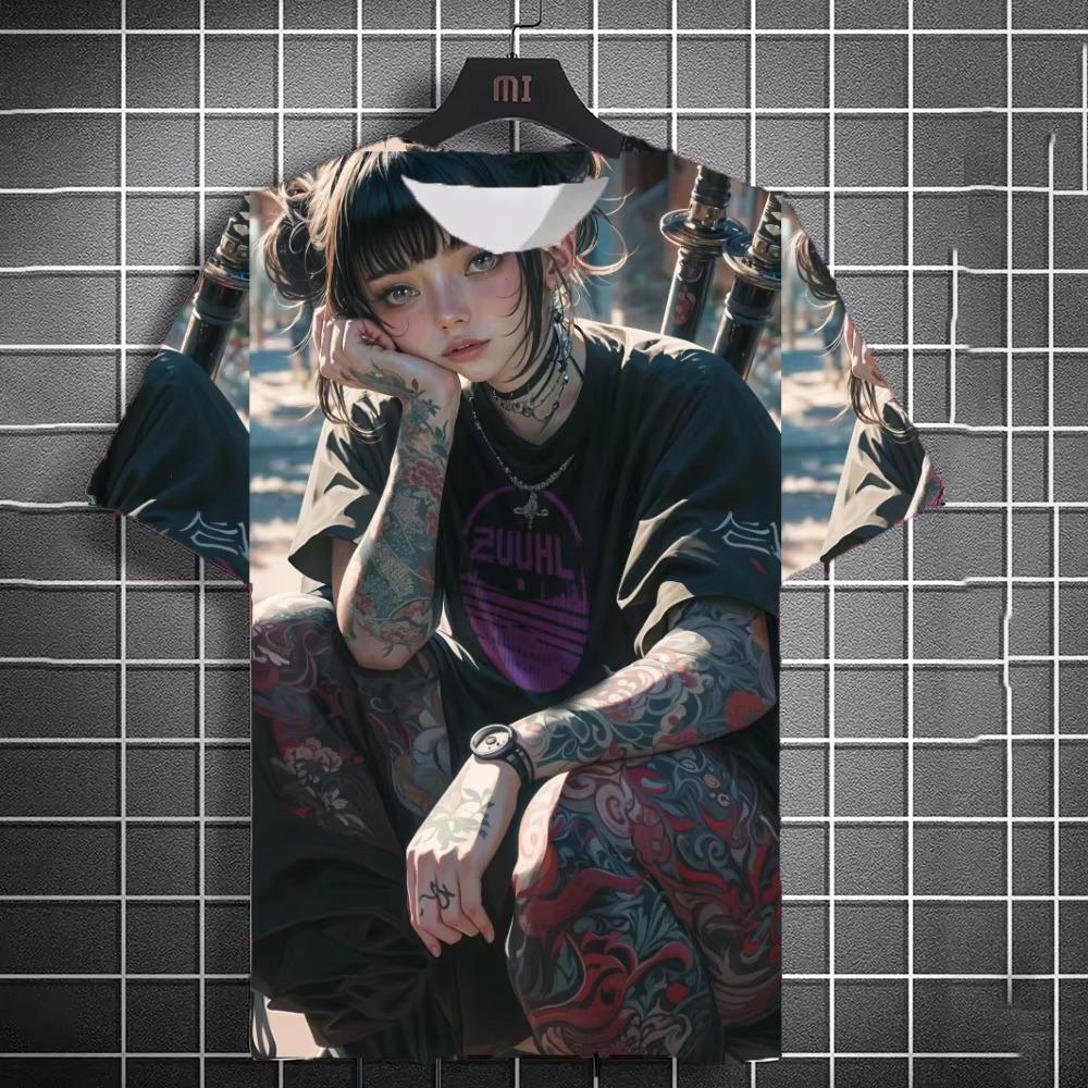 Japanese samurai samurai samurai sword tattoo girl T-shirt 3D printing universal personality anime T-shirt