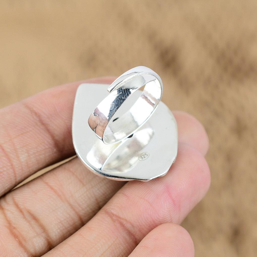 Birthday Gift For Her Natural Golden Rutile Promise Adjustable Ring 925 Silver
