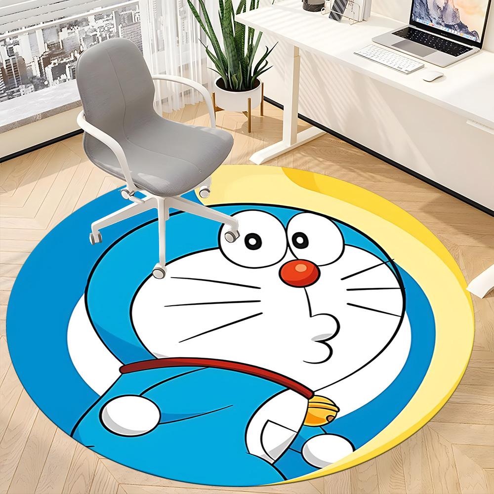1pcDoraemon Bot Office Round Area Rug, Indoor Mat Suitable For Office, Under Office Chairs Bedroom Living Room Home Decor, Room Deco