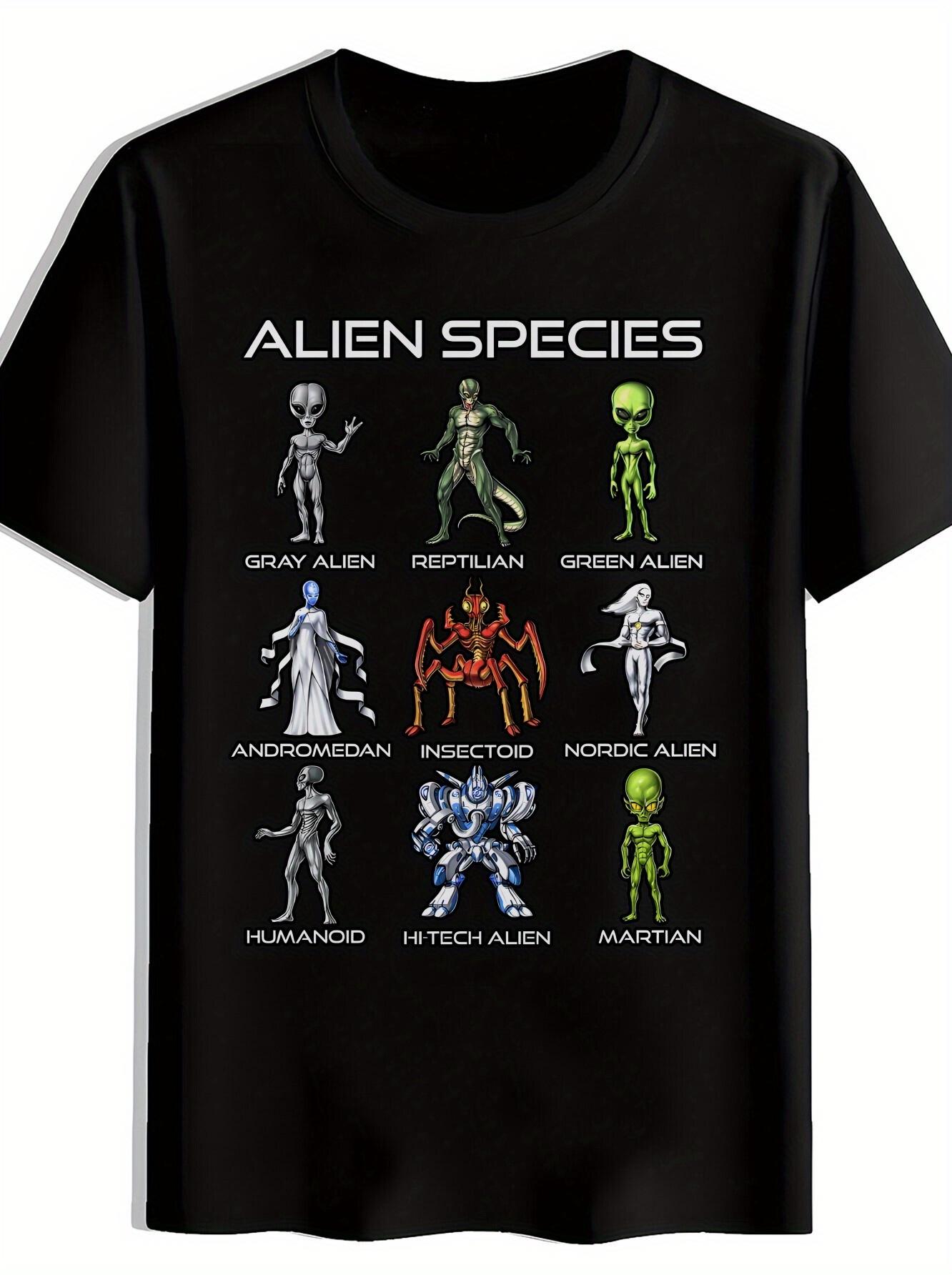 Alien Species Graphic T-shirt - Black Casual Summer Tee with Unique Alien Band Design M