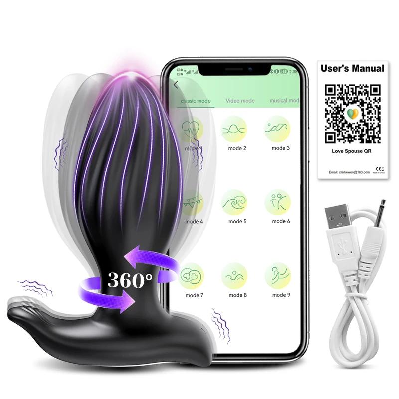 360° rotasjon Trådløs kontroll Anal Vibrator APP Bluetooth Butt Plug Menn Prostata Massasjer Mann Rumpe Anal Voksen Sexleketøy Par