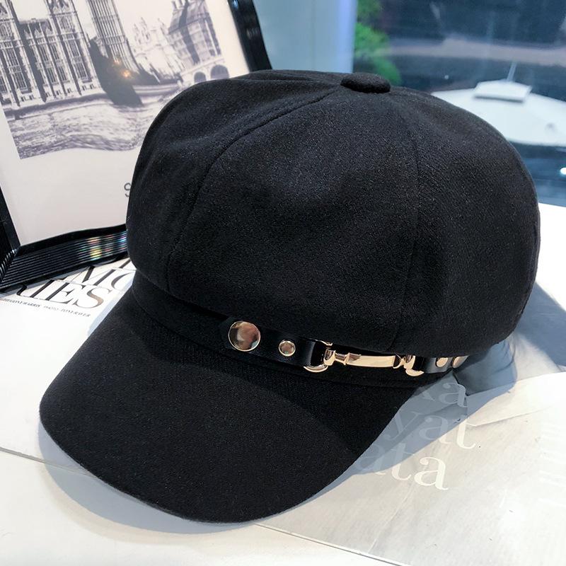 Women's Spring & Autumn Fashion Rivet Buckle Beret - Retro Korean Style, Elegant & Versatile Newsboy Painter Hat