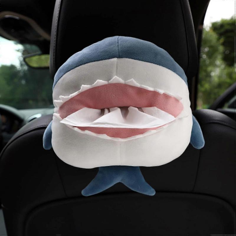 Car Tissue Box Holder, Cute Funny Dispenser Holder Tissue Car Back-Mounted Tray Cartoon Animals Car Tissue Box(Shark)