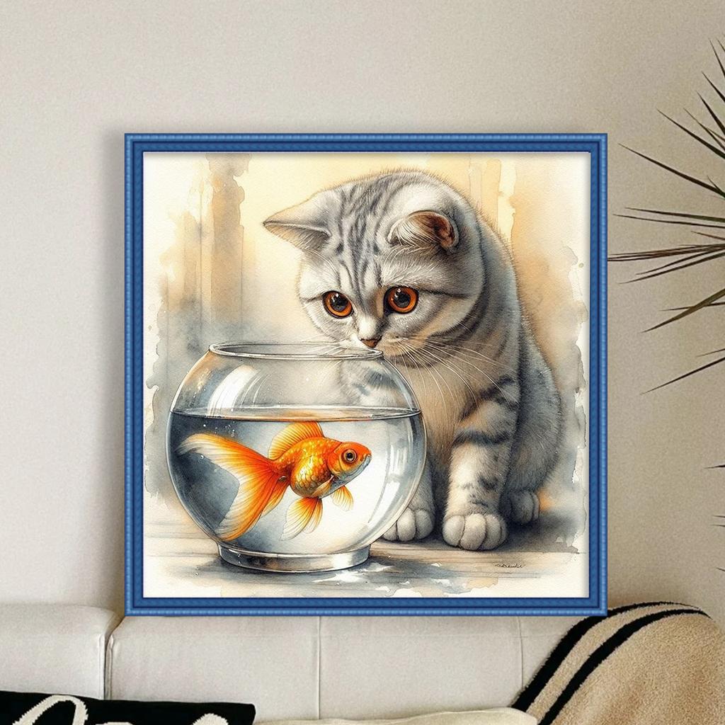 Cat Full 11CT DIY Stamped Cross Stitch Kits 40x40cm Embroidery Needlepoint Starter Kits for Beginners Adults Home Decor