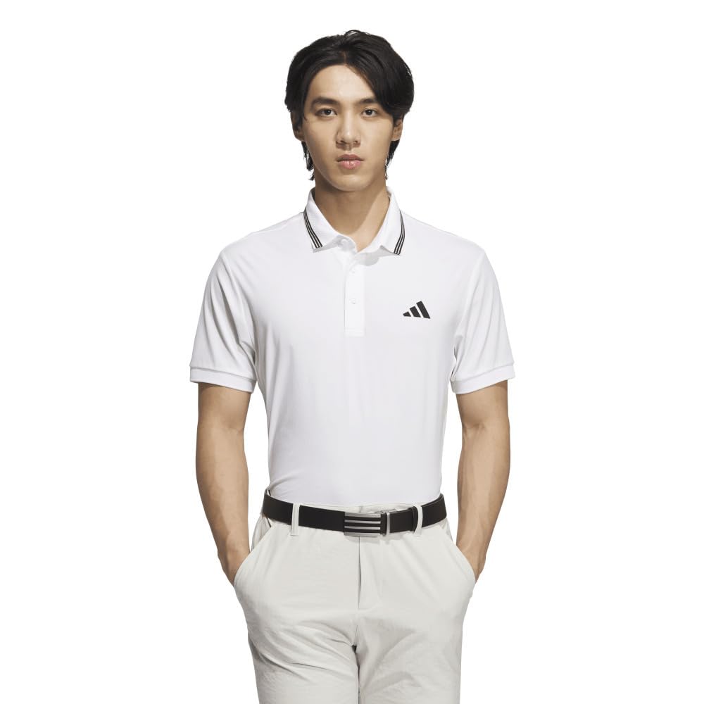 Мужская белая короткорукавная футболка-поло Adidas Golf с логотипом-вышивкой и защитой от УФ-излучения