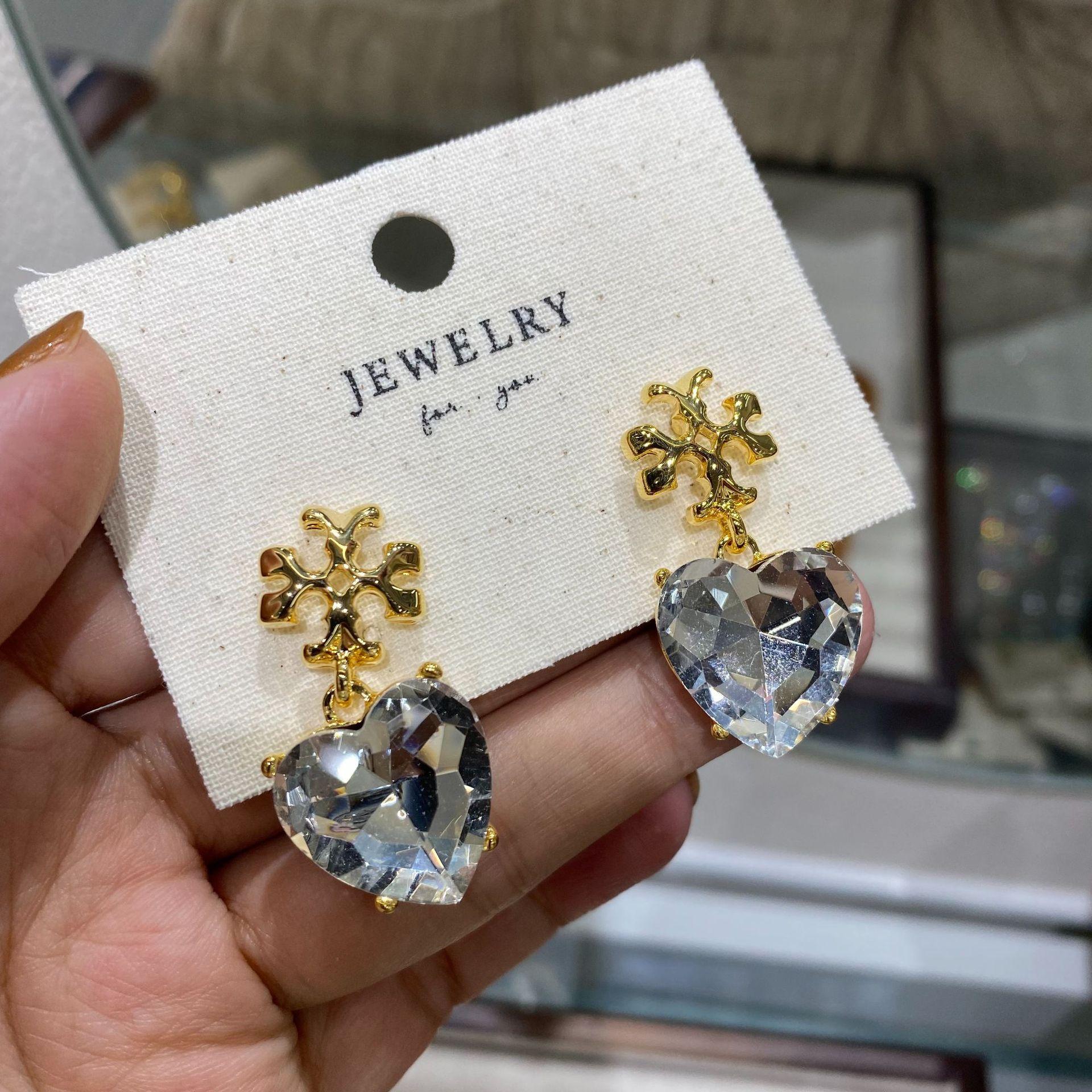 Tb Love Rhinestone Copper Plated Real Gold Premium Earrings, Retro Hot-Selling Premium Sweet And Cool Wind Earrings