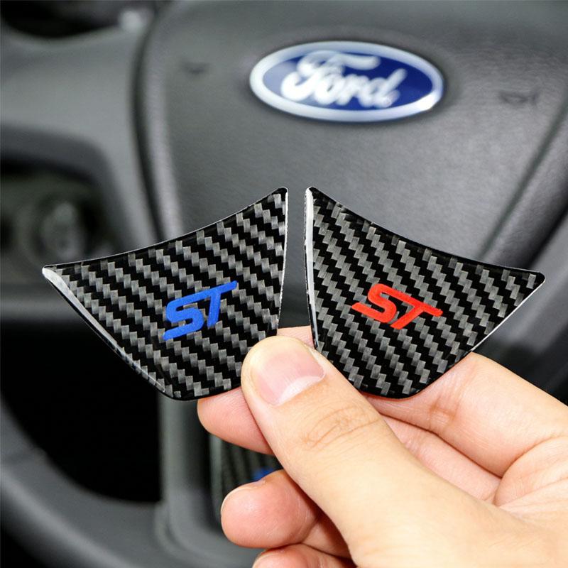 Carbon Fiber Steering Wheel Sticker Emblem For Ford New Fiesta MK7 2009-2017 Ecosport 2012-2017 ST Logo Car Decals Accessories