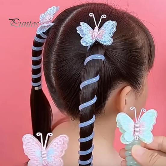 Children Hair Rope Butterfly Decor Telephone Coil Smooth Cartoon Design Reusable Ponytail Holder High Elasticity Girl Hair Band Hair Styling Tool