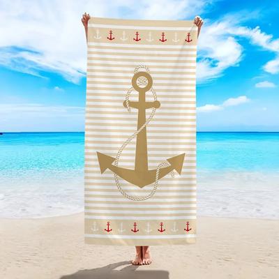 Nautical Anchor Beach Towel 2D Flat Printed Peach Skin Fabric Striped Ocean Style Quick Dry Large Bath Towel Summer Holiday