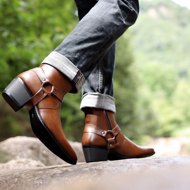 Fashion High Quality Men's Chelsea Boots Casual Leather Shoes Classic Western Cowboy Knight Boots Side Zipper Formal Boots for Men Botas