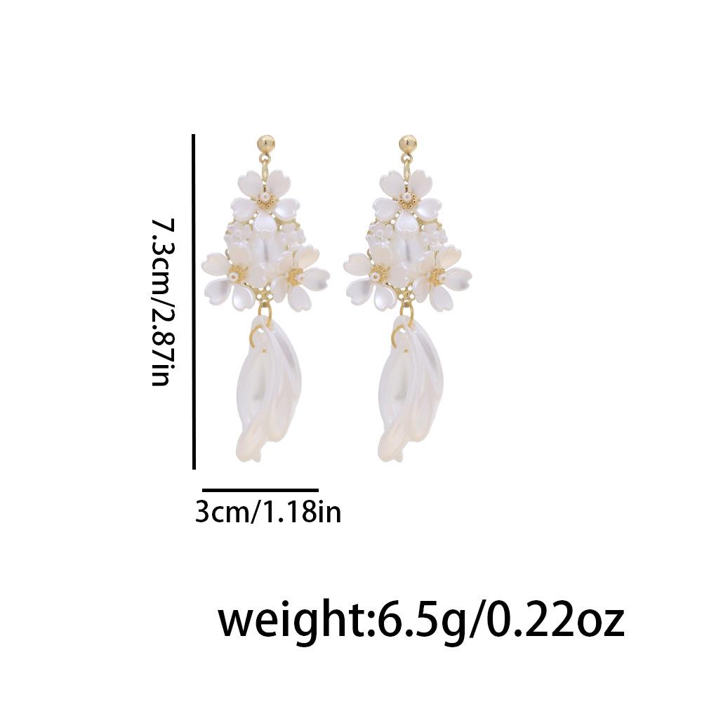 White Flower Faux Pearl Dangle Earrings for Women - Elegant Bridal Accessories
