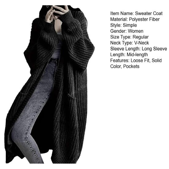 Women Long Cardigan Sweater Coat Open Front Mid-length Knitting Coat with Pockets Fall Winter Outwear