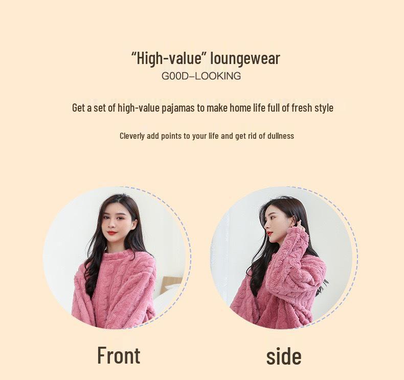 Solid Color Jacquard Cotton Fleece Winter 2023 Unisex Thick Warm Couple Pajamas Set