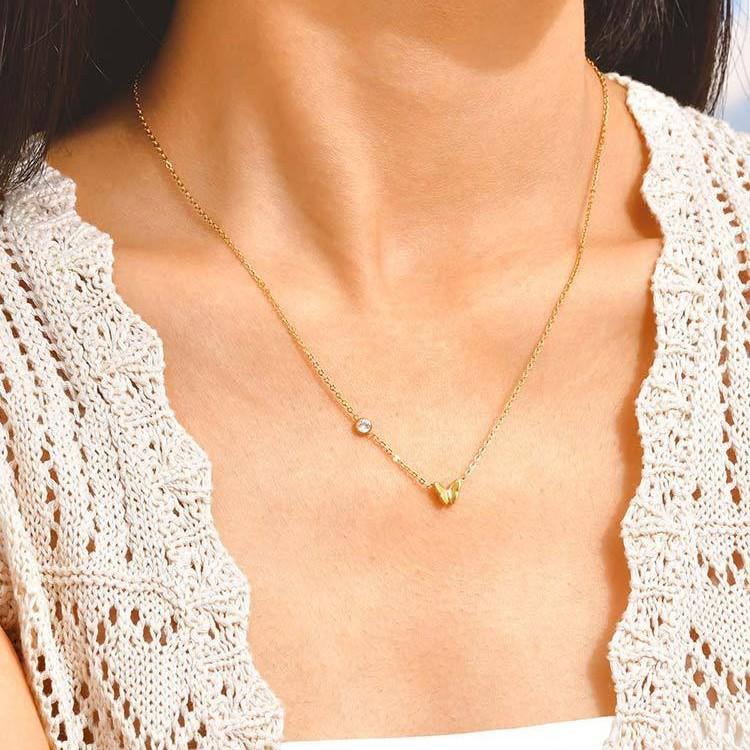 Jewelry Stainless Steel Butterfly Cross Heart Zircon Gold Necklace Women'S Jewelry Nc-2274
