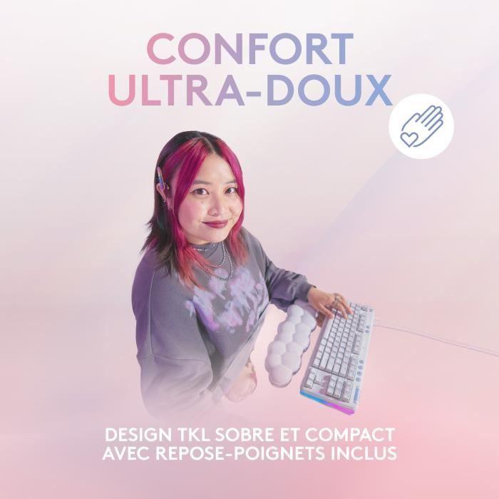 Clavier gamer - Filaire - Logitech G - G713 - AZERTY - Mécanique - Switch Tactile GX Brown - Repose-poignets - White Mist