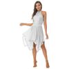 Bayan Parlak Payetler Patchwork Elbise Halter Backless Asimetrik Hem Örgü Elbiseler Dans Performansı Kostüm