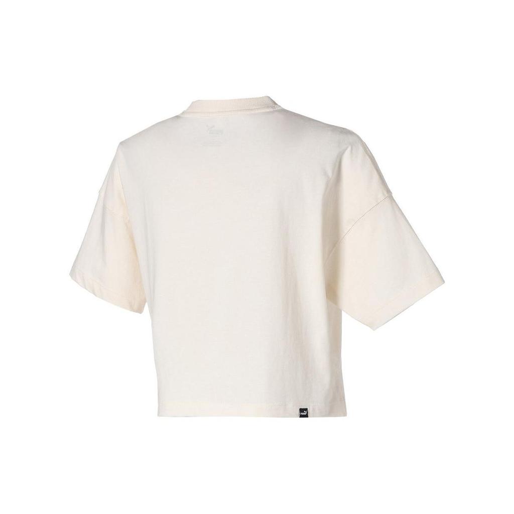 Puma Ess+ Her Cropped Tee Solid Color Round Neck Short Sleeve T-Shirt Women Tops White 849461-99